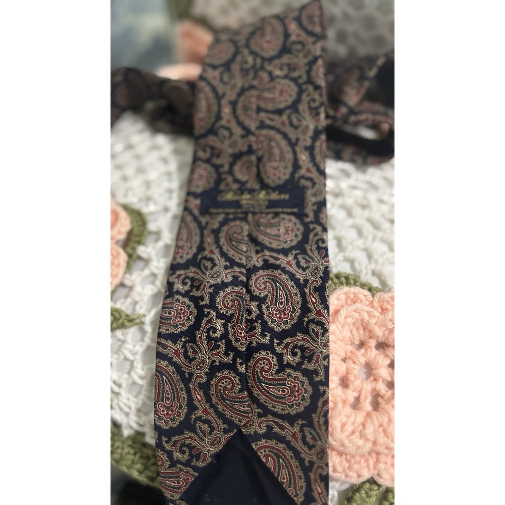 Vintage Brooks Brothers Makers 100% Silk Paisley Brown Necktie Men's Blue Career